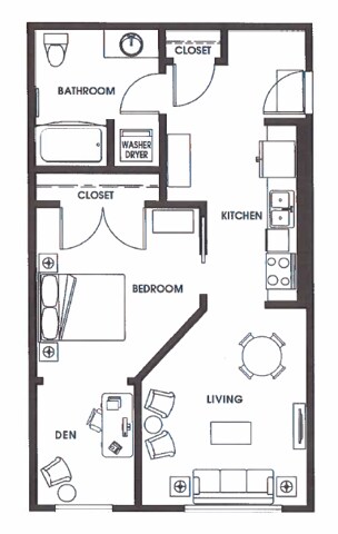One Bedroom + Den A6 609 floor plan